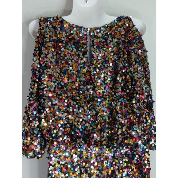 Boston Proper Women Sequin Cold Shoulder Mini Dress Size 2 NWT NYE Party Holiday - Picture 7 of 12